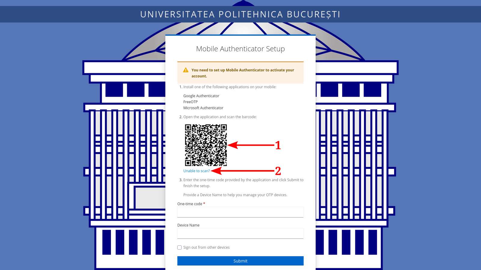 Configurare OTP folosind cod QR