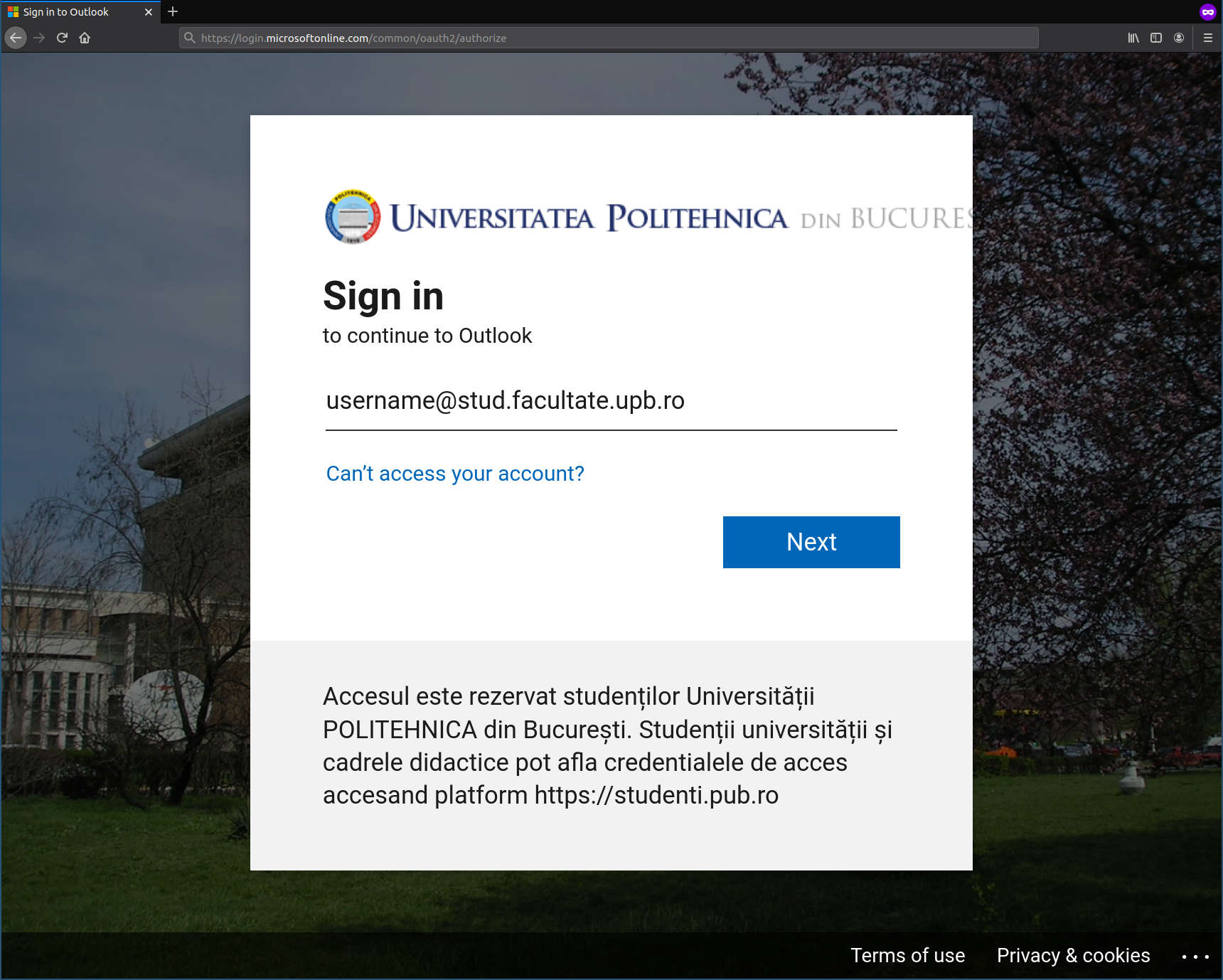 Login Microsoft pas 1