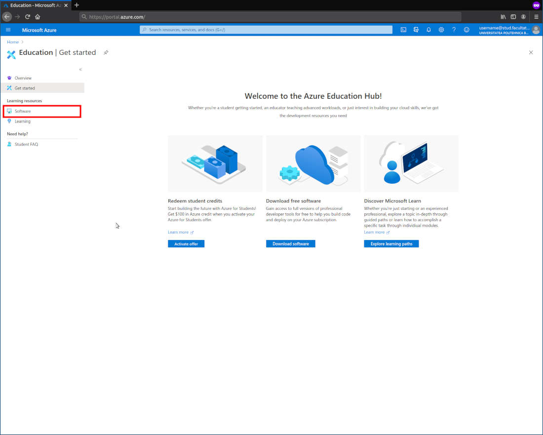Pagină principală Azure Education Hub