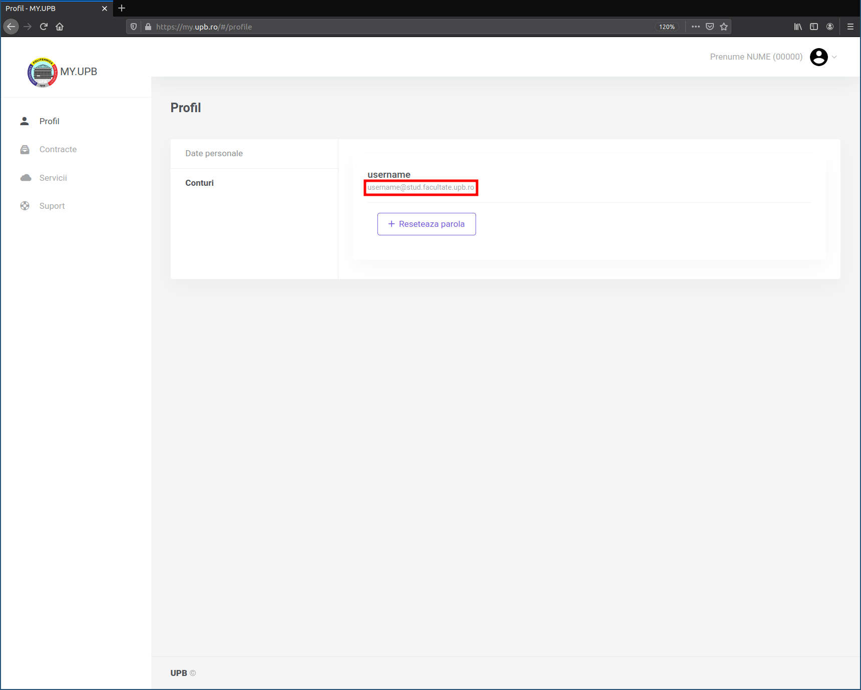MyUPB detalii conturi