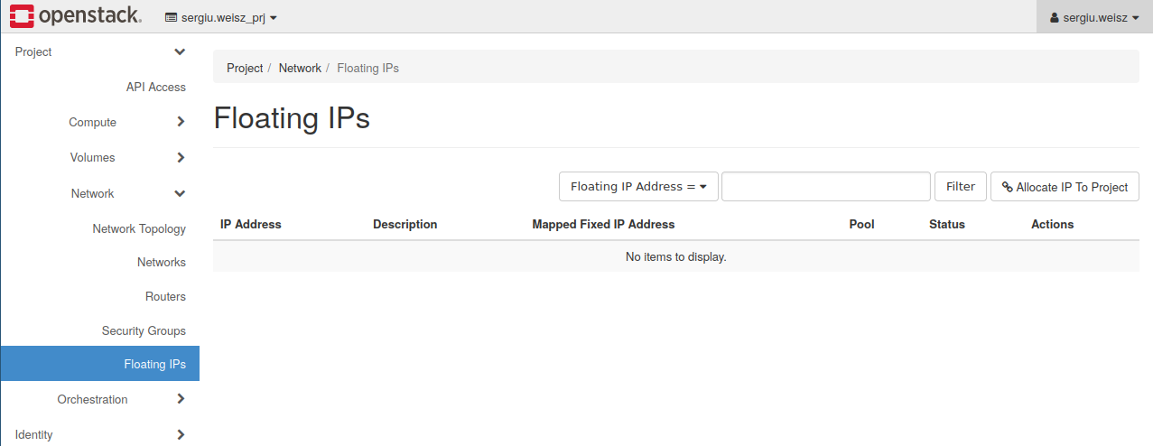 OpenStack Floating IP Menu