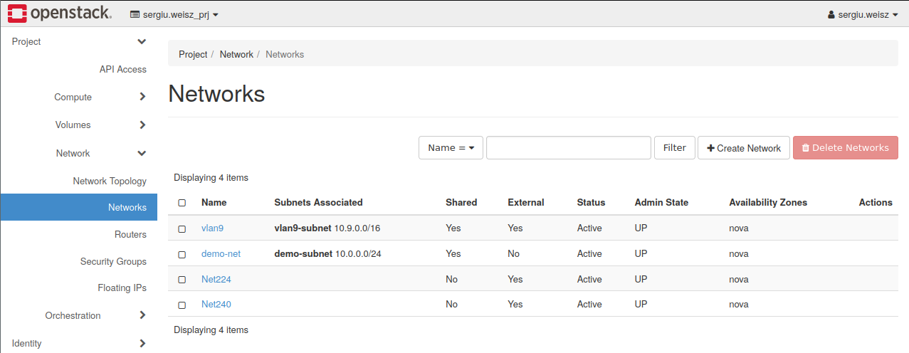 OpenStack Network Menu