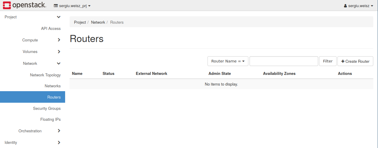 OpenStack Router Menu