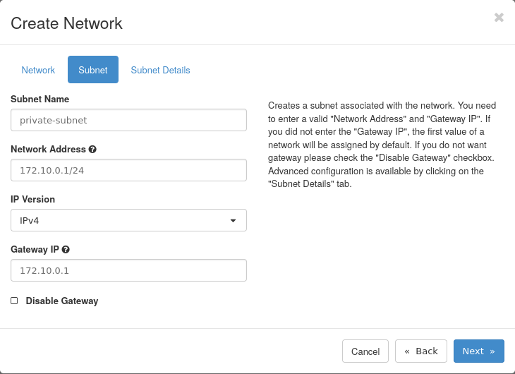 OpenStack Subnet Creation