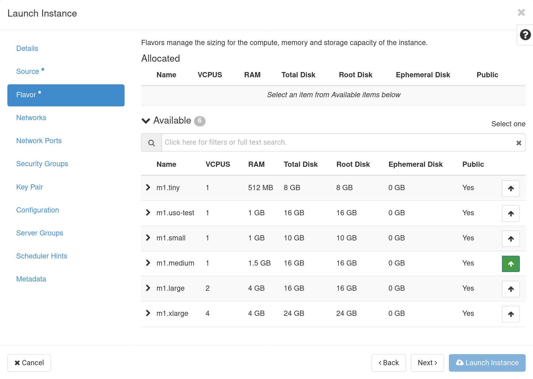OpenStack VM Create - Flavour