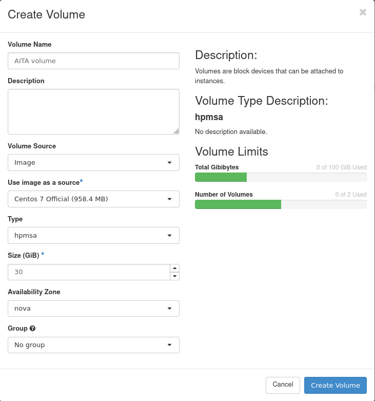 OpenStack Volume Creation