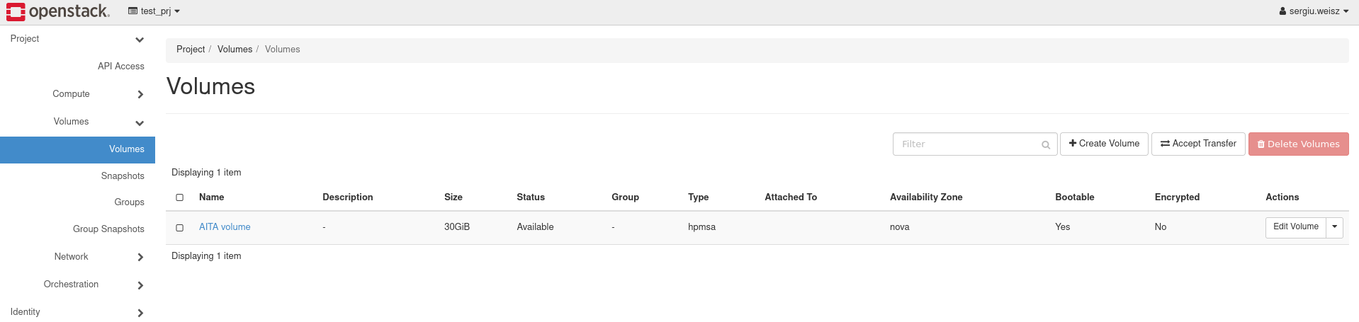 OpenStack Volume List