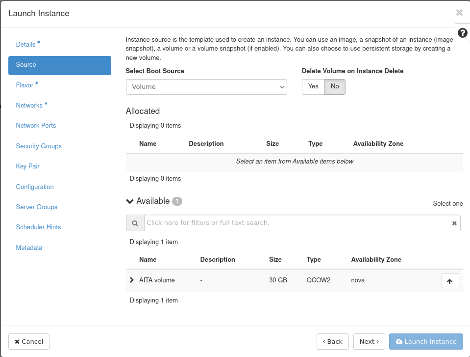 OpenStack Volume Run VM