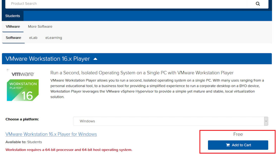 Adăugare coș produs VMware