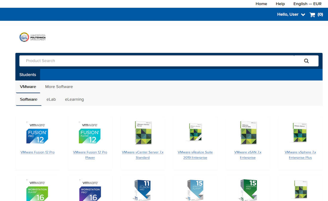 Pagină principală VMware Hub