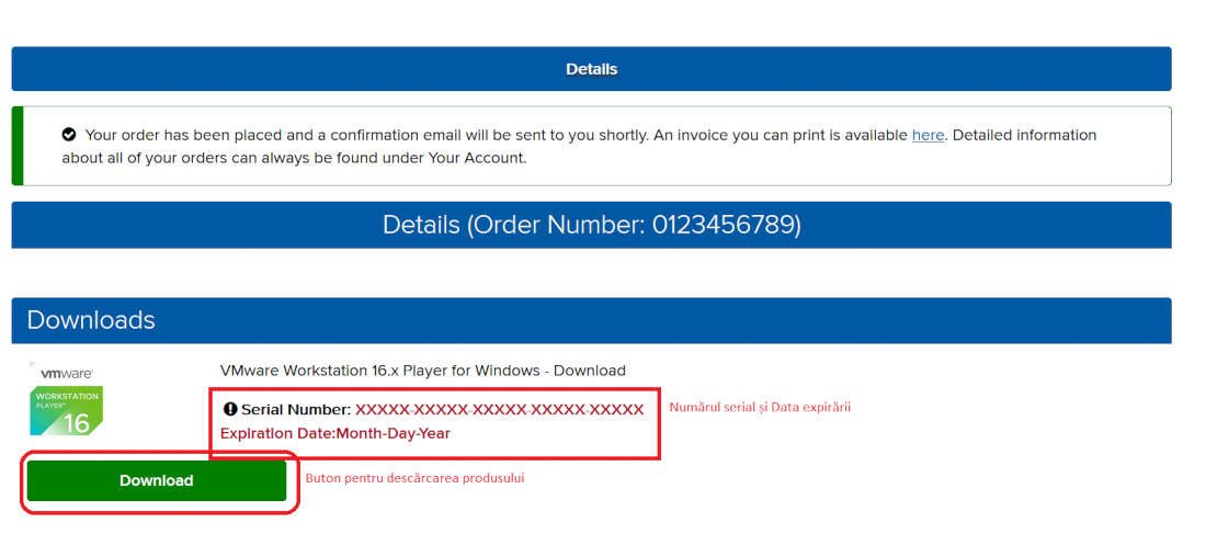 Pagină detalii achiziție